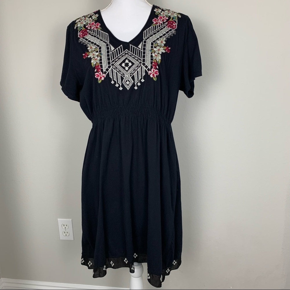 Johnny Was Black Embroidered Mini Dress Size Large